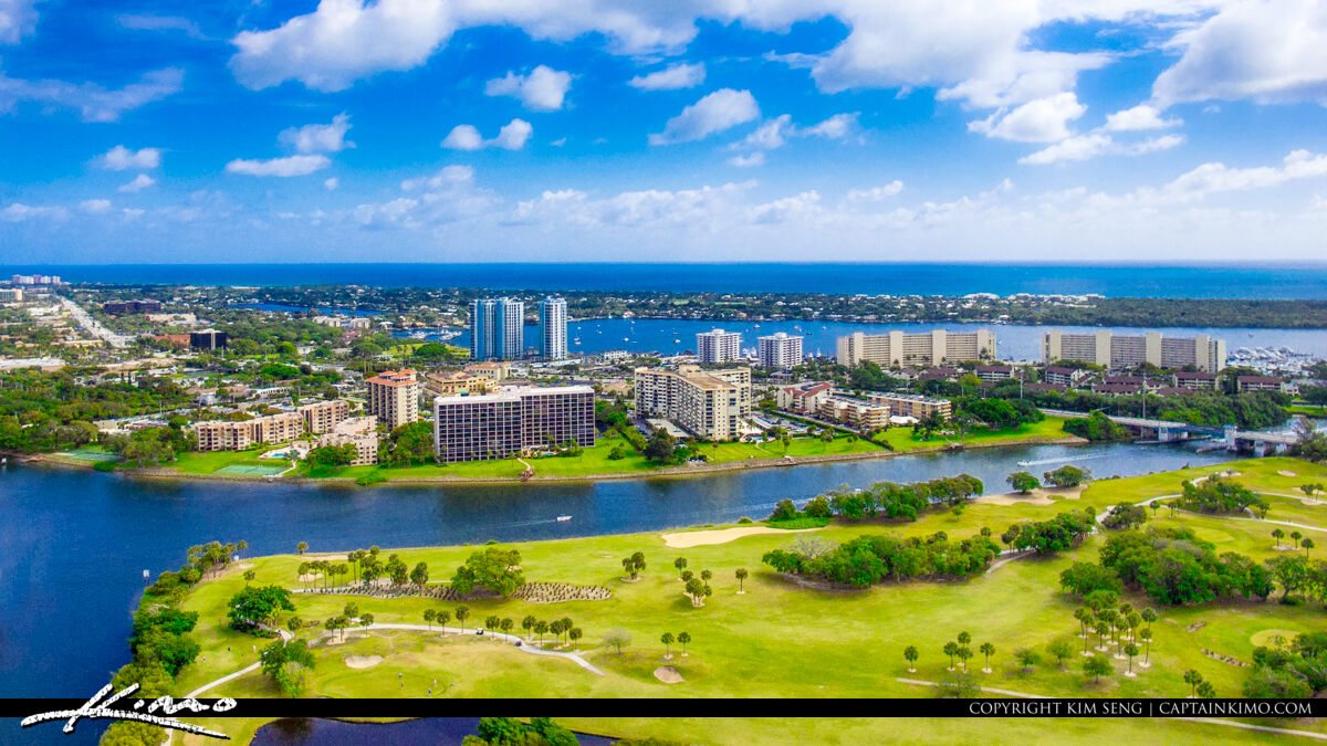 The North Palm Beach Country Club golf course and the Intracoastal from the air