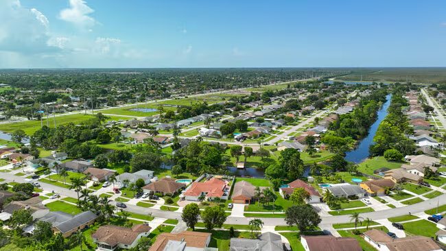 Royal Palm Beach neighborhoods and canals from the air