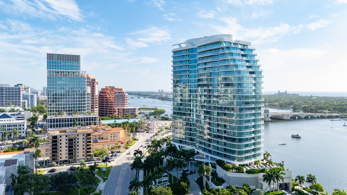 Downtown West Palm Beach towers along the Intracoastal, seen from the air